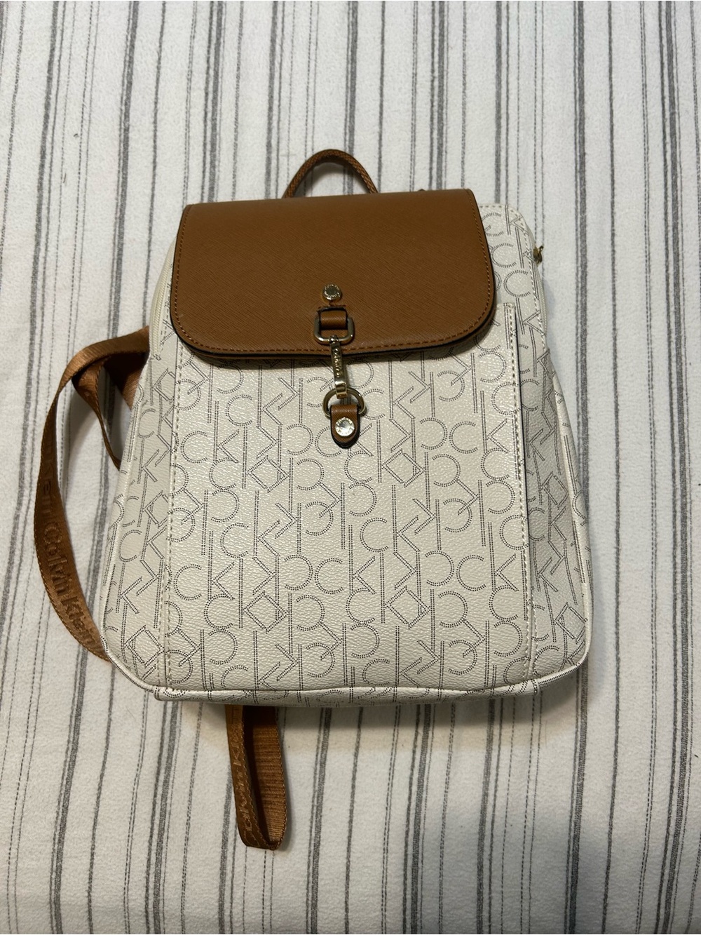 Calvin Klein Cream & Brown Logo Backpack